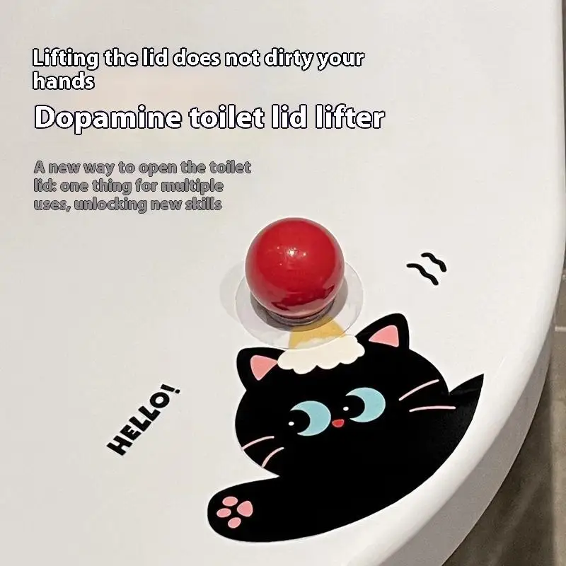 1Pc Cat Shaped Handheld Toilet Seat Cover Opener 4cm Ball Design Lid Lifter For Bathroom Hygienic Tool