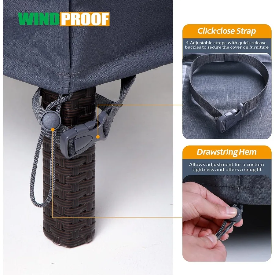 أغطية أثاث الفناء الكبيرة المصنوعة من نسيج مقاوم للماء ومضاد للأشعة فوق البنفسجية للاستخدام الخارجي في أسطح الحدائق والباحات