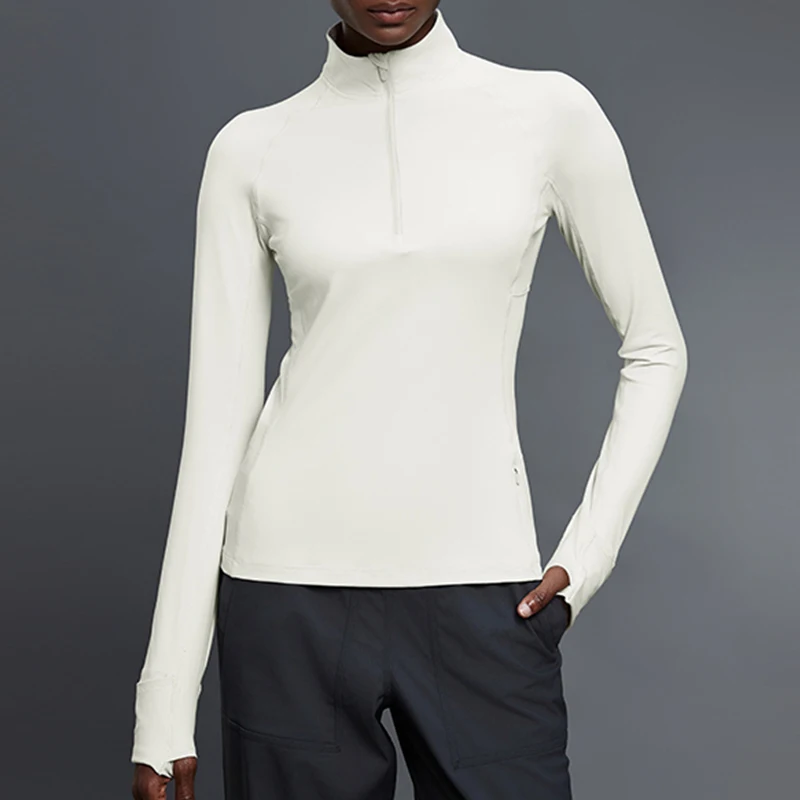 

Women Autumn Half Zip Stand Collar Slim Fit Long Sleeve Yoga Top, Fitness Running Sports T-shirt