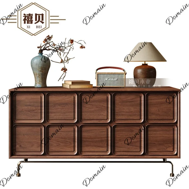 Wabi-Sabi Mid-Century Entryway Sideboard Buffet Cabinet Storage Console Table Designer Nightstand for Living Room Bedroom