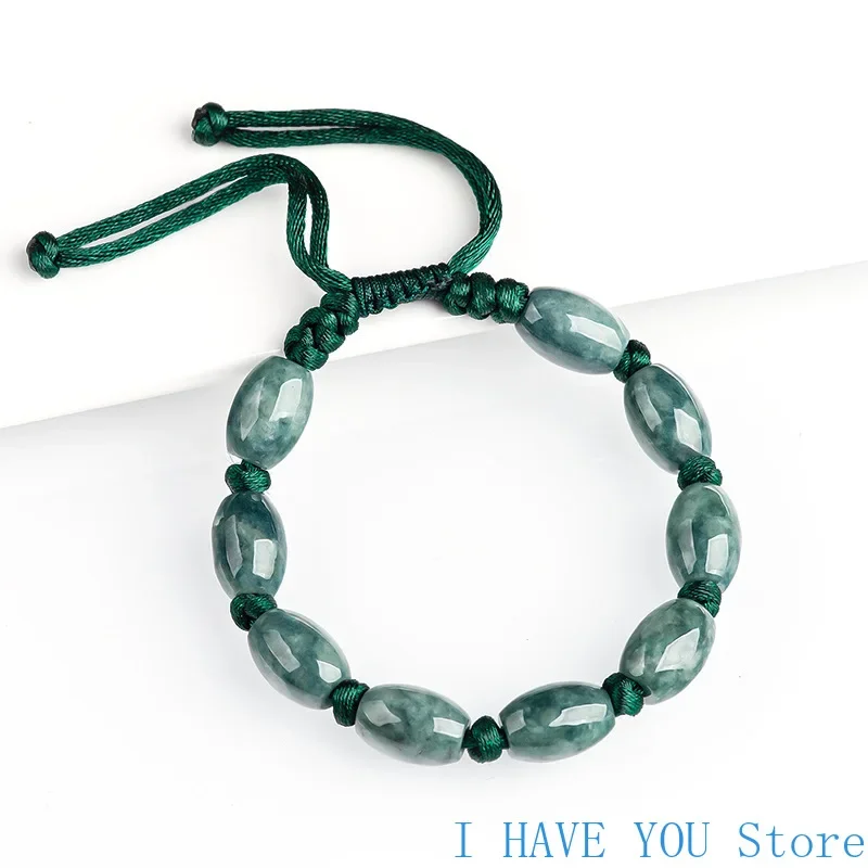 Birmańskie bransoletki z koralików jadeitowych Amulet Zielona moda Luksusowa biżuteria z kamienia naturalnego Rzeźbiona biżuteria Kobiety Projektant Szmaragdowe amulety Jadeit — zdjęcie 4