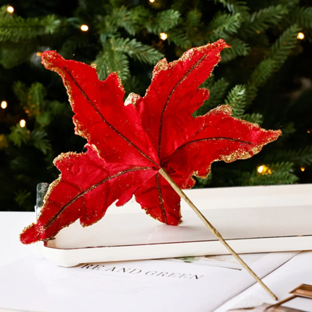 

Festive artificial flower decoration with gold sequins for Christmas tree wreath and railing accents 23 centimeters