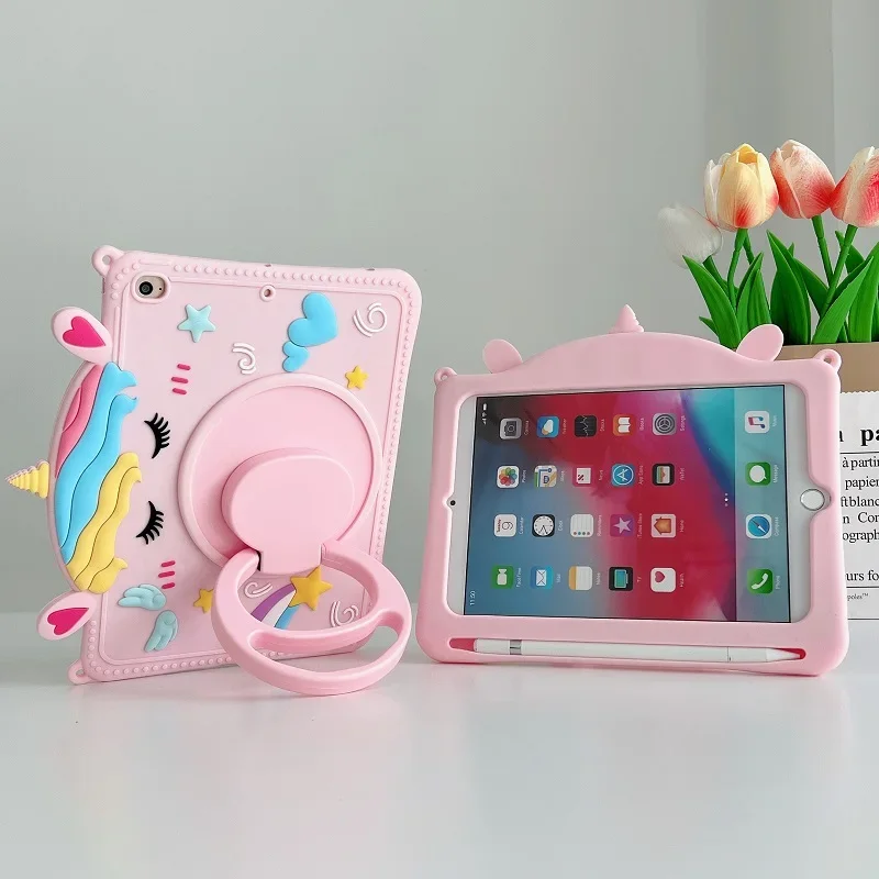 Niedliche Einhorn-Abdeckung für iPad Air 1 2 3 4 5 Mini 6 Pro 9,7 11 10,5 Silikonhülle iPad 10.2 10.9 10. 9th 8th 7th Standgriffabdeckung