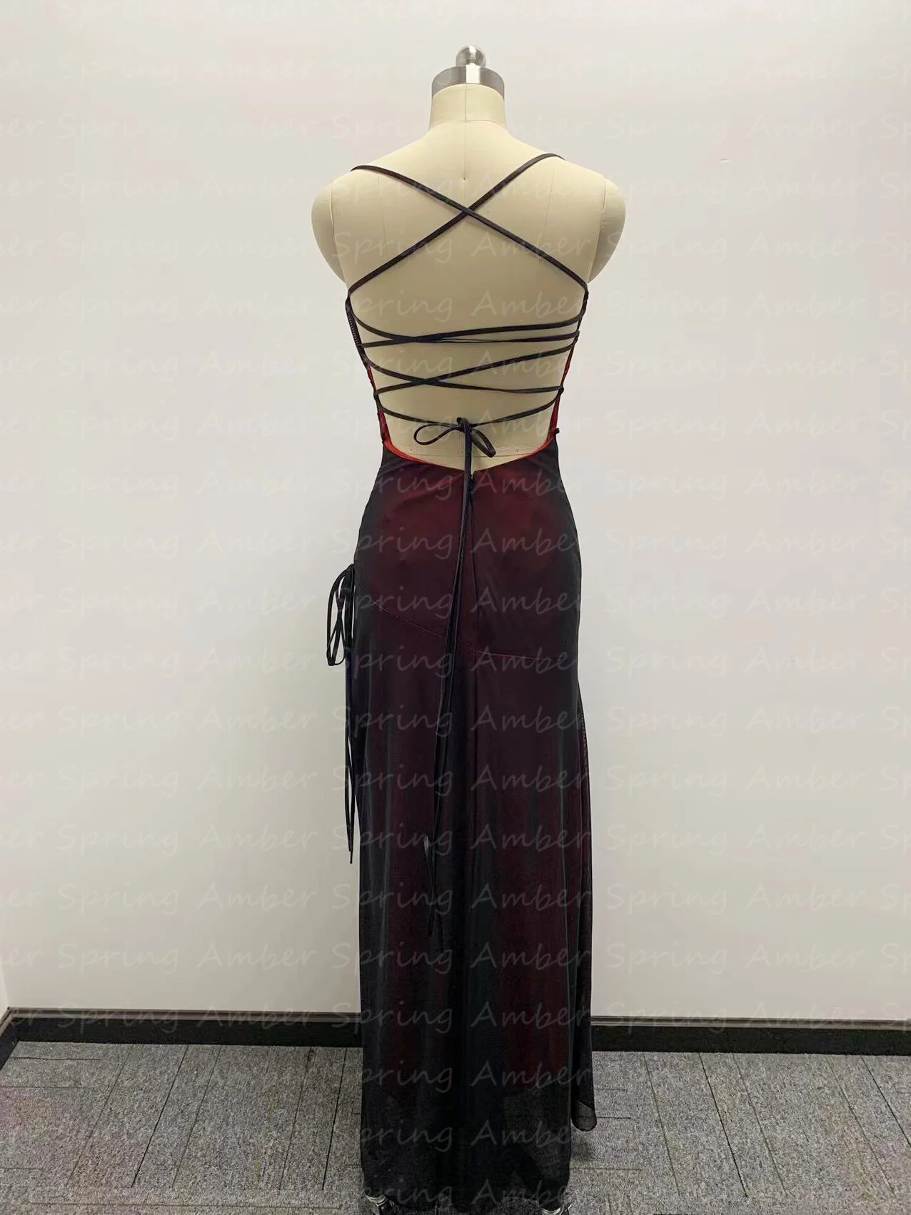 Vintage 90s Evening Dresses Red Black Formal Occasion Prom Gown Criss Cross Spaghetti Strap Split Vestido De Noche Customized