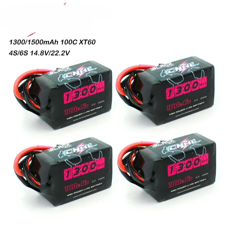 4PCS  4S 6S 14.8V 22.2V Lipo Battery 1300mAh 1500mAh 100C With XT60 Plug For RC FPV Airplane Quadcopter Helicopter Drone