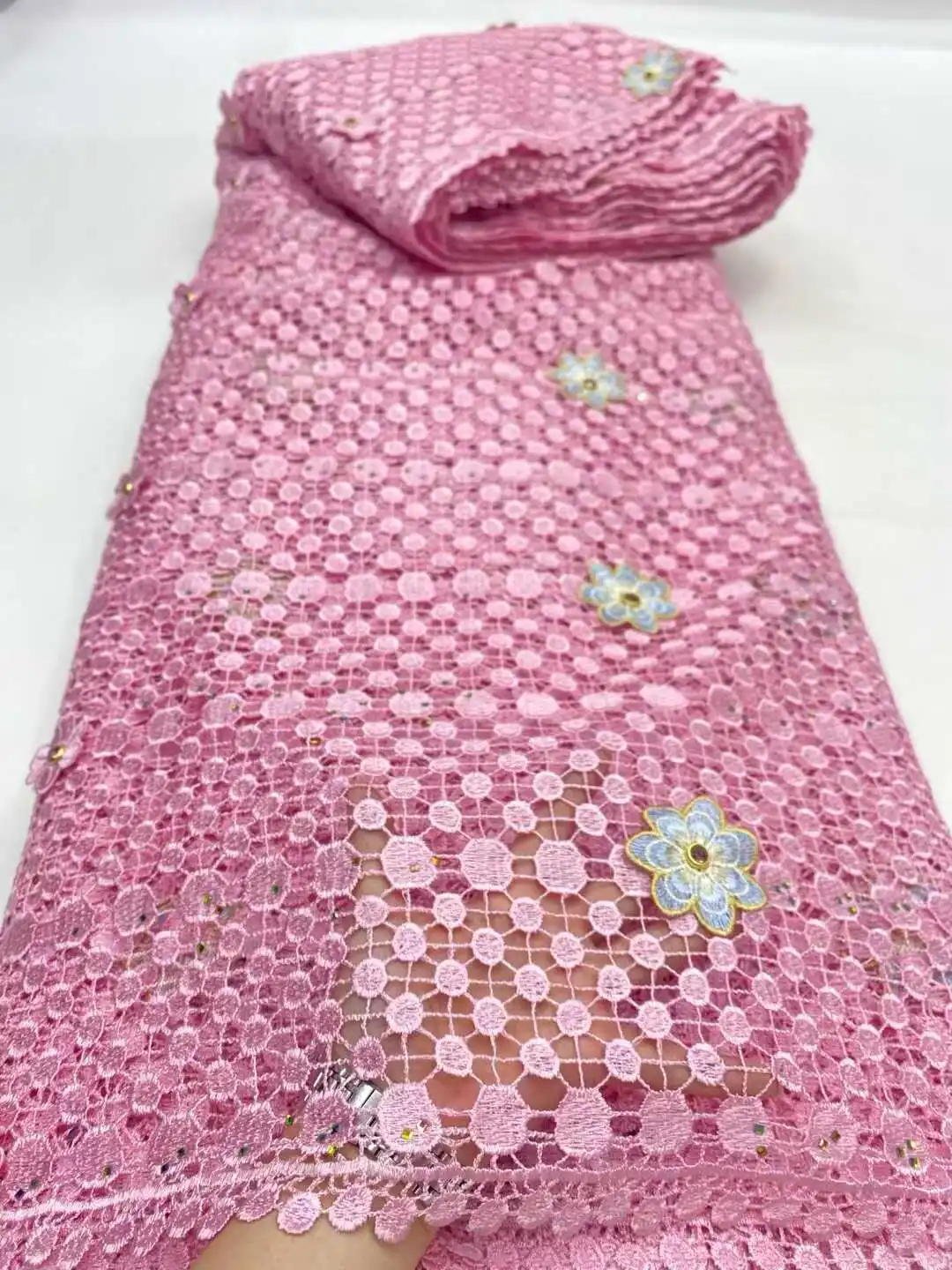 

African Guipure Cord Lace Fabric 2026 High Quality 5 Yards Nigerian Water Soluble Lace Fabric For Women Wedding Party Dresses