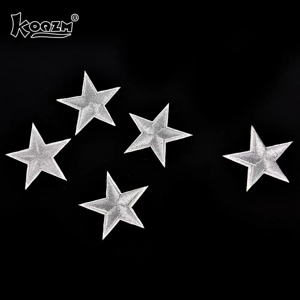 Emblemas bordados estrelas prata, Ferro Em Patches, Motif Applique Adesivos, 10pcs