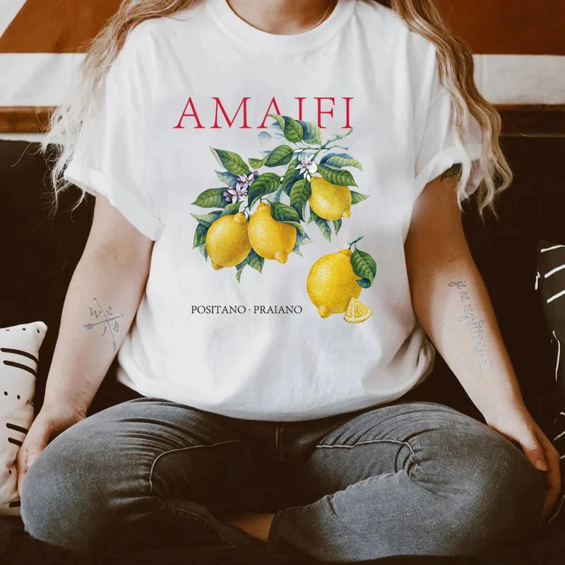

Женская футболка больших размеров, винтажная футболка с рисунком Amalfi Lemon Fruit, милая рубашка в ботаническом саду, эстетический топ в стиле ретро, Италия, Cottagecore
