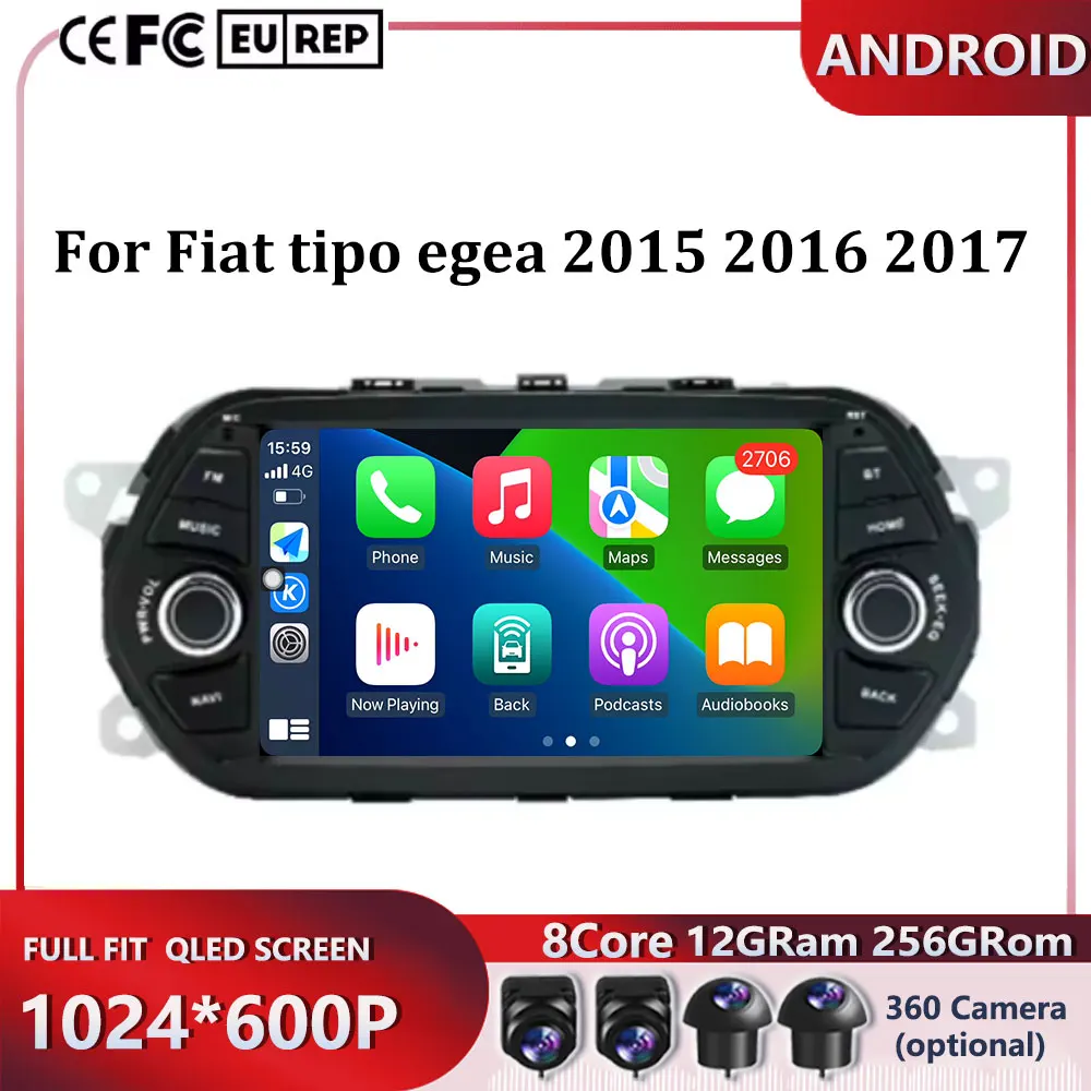 

7-дюймовый 4G для Fiat tipo egea 2015 2016 2017 Автомобильный Carplay Auto Android 15 Радионавигация GPS Мультимедийный видеоплеер BT WIFI