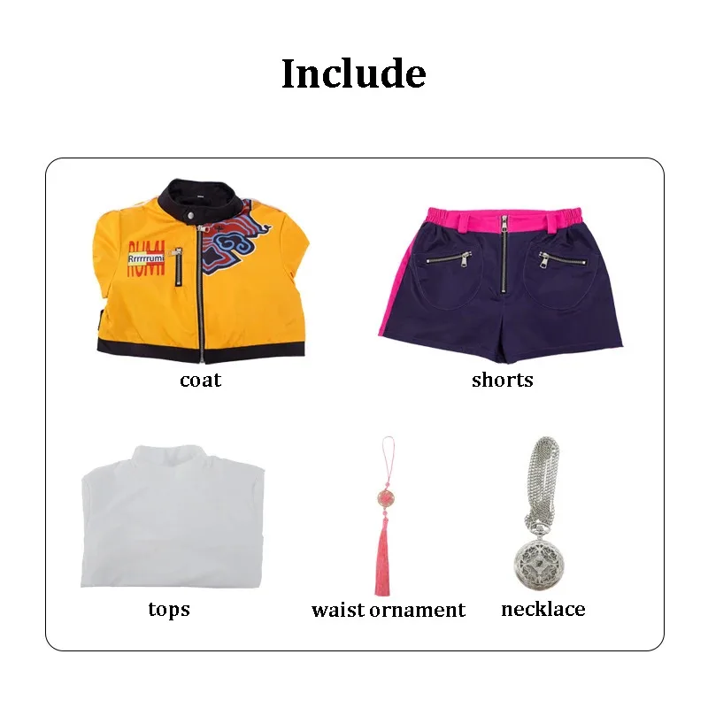 qq273KPop تأثيري حلي سترة معطف القمم السراويل قلادة مجموعة رومي شعر مستعار النساء هالوين كرنفال حفلة لعب الأدوار الزي