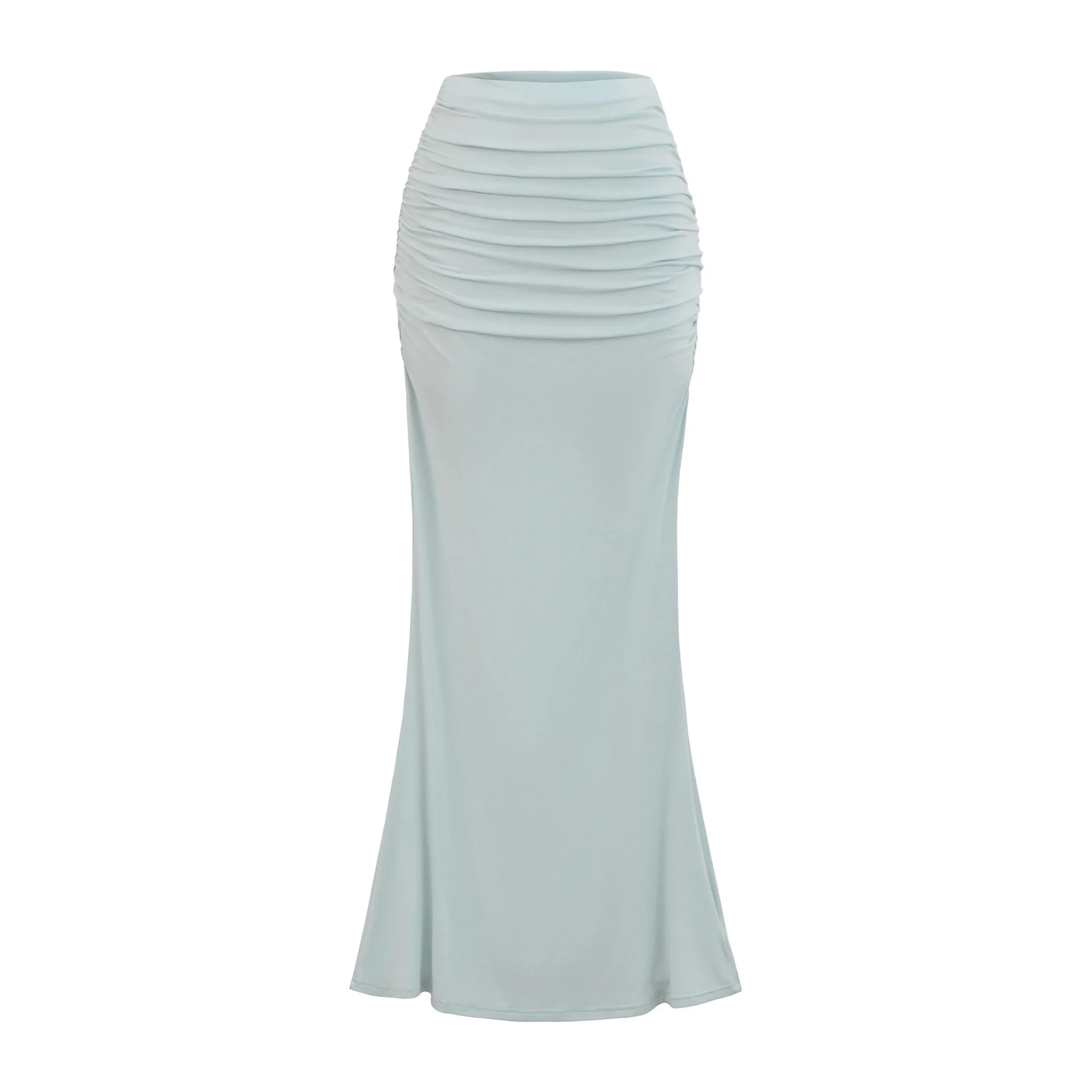 Lazy Hot Girl Sexy Slim Fit Ruched Bodycon Mermaid Midi Skirt Kardashian Ruched Over-the-Knee Flared Long Skirt for Women 000H