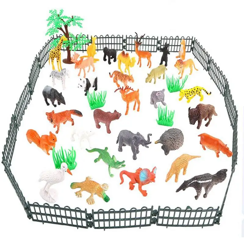 53pcs/pack Jungle Animal Model Simulation Animal World Toy Set Mini Animal World Zoo Plastics Collection Toy For Kids