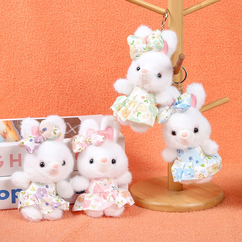 Jouet en peluche de lapin de simulation de jupe de fleur, pendentif mignon, porte-clés en peluche, beurre doux, cadeau moelleux