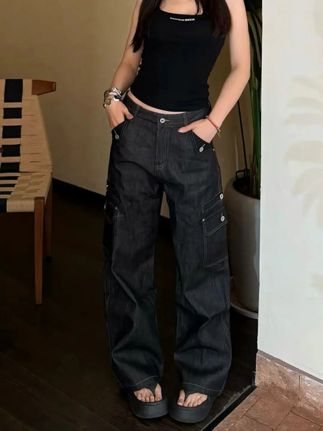 Jeans Women Black Vintage High Waisted Straight Denim Trouser Y2K 90s Hip hop American Streetwear Wide Leg Classic Denim Pants
