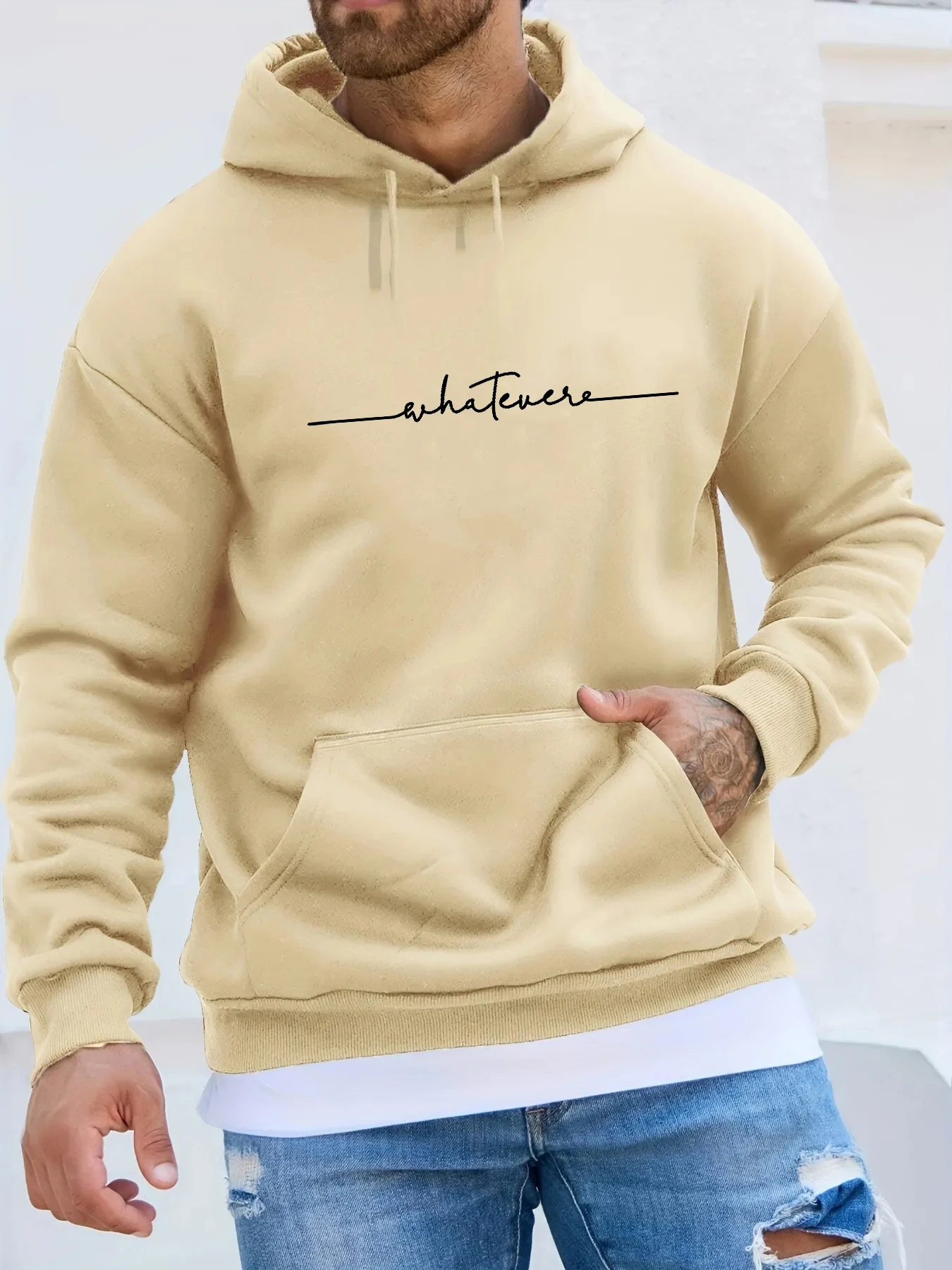 Men's autumn and winter fashionable casual pullover with simple letter printed long sleeved hooded sweatshirt