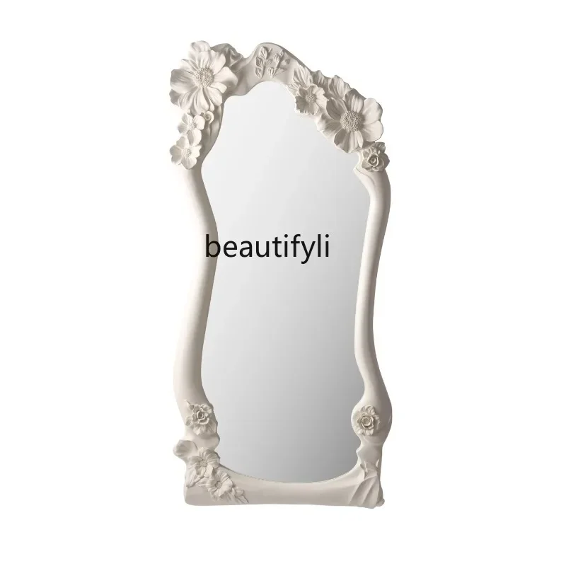 

French carved full-body mirror cream-style living room bedroom cloakroom full-length mirror niche design floor mirror