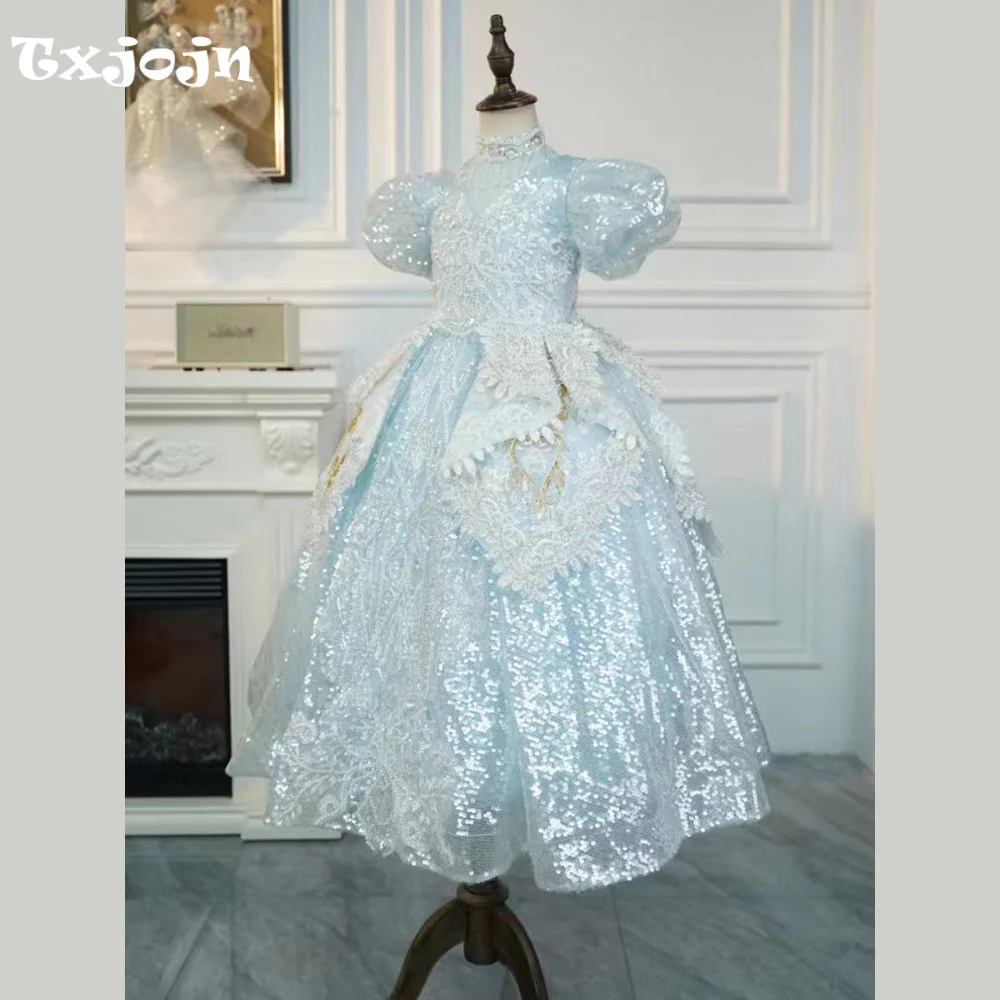 Light Luxury Girl's Ball Gown Flower Girl Christmas Princess Dress Sparkly Kids Performance Vestido Birthday Party Clothes 3-16Y