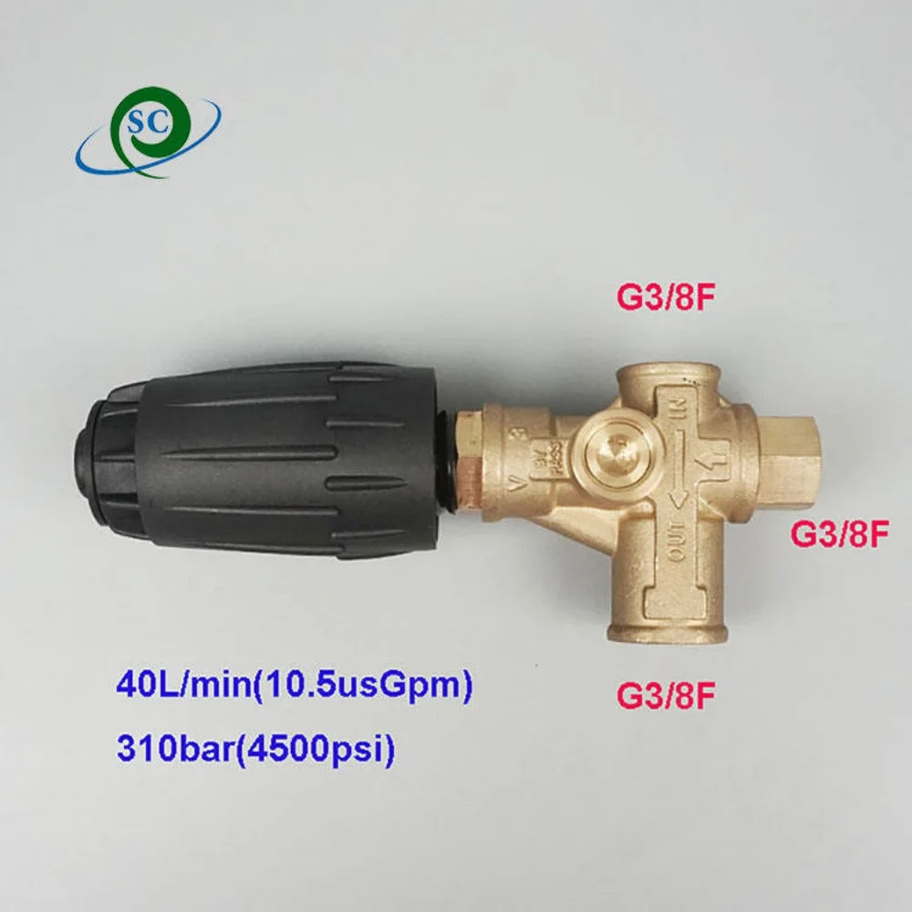 4500psi 40L/Min Pressure Washer Genuine Tecomec Brass VRT3 Adjustable Unloader Valve Black,Adjustment Knob