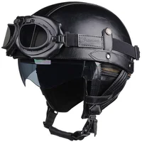 Casco de motocicleta Retro de cuero PU, cascos de Moto para hombres y mujeres, medio Casco con lente HD, Casco para las cuatro estaciones, Capacetes para montar en patinete