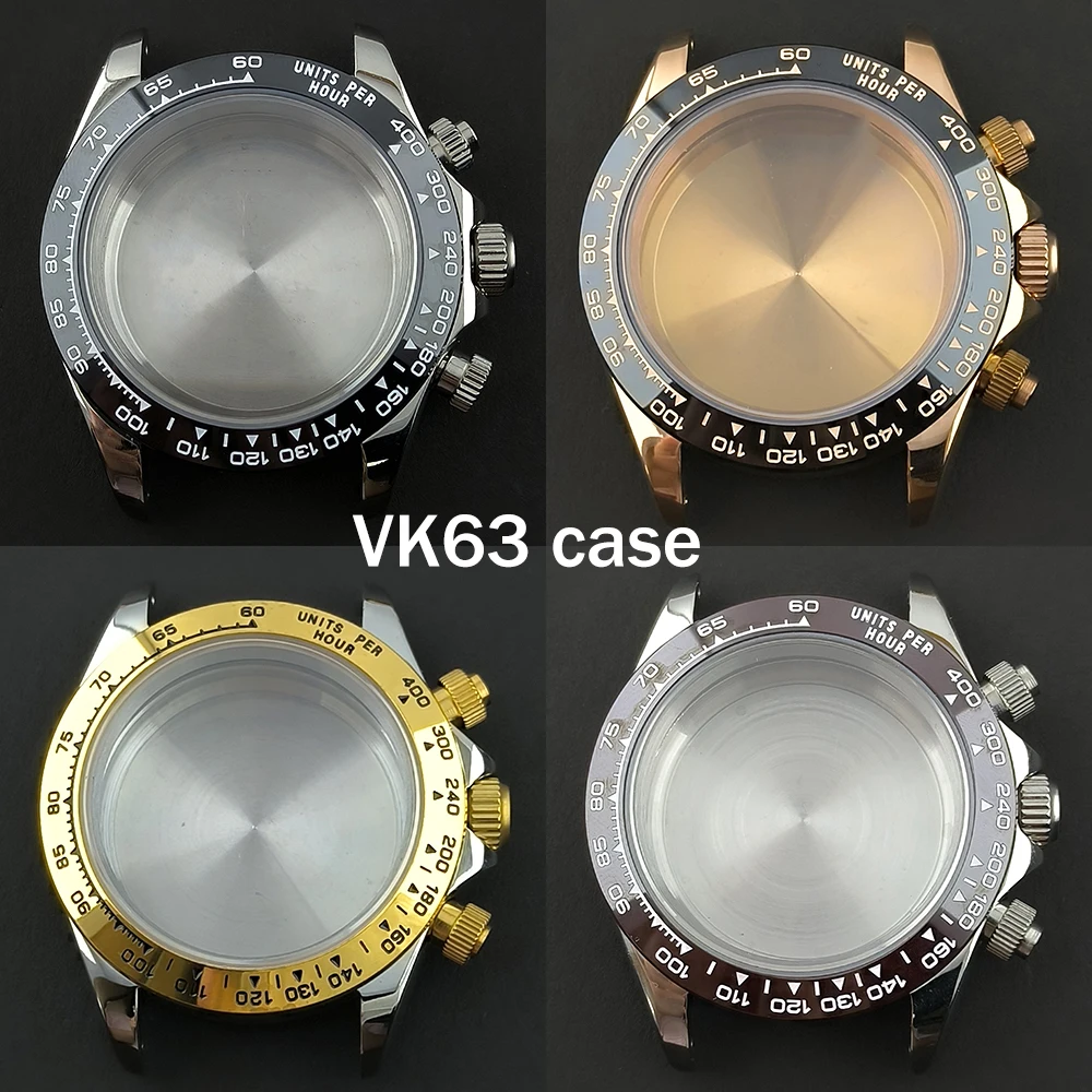 39mm men's watch case VK63/VK64 stainless steel sapphire watch case custom logo suitable for VK63/VK64 movement watch accessorie