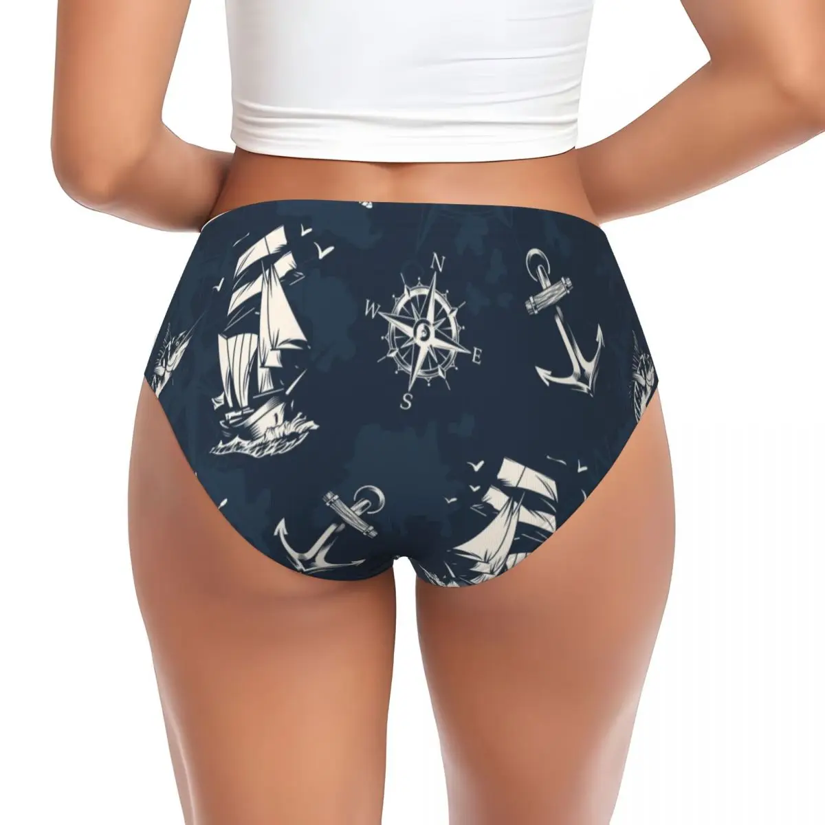 Custom Vintage Nautical Symbol Brief Panties Womens Breathable Sailor Anchor Compass Underwear