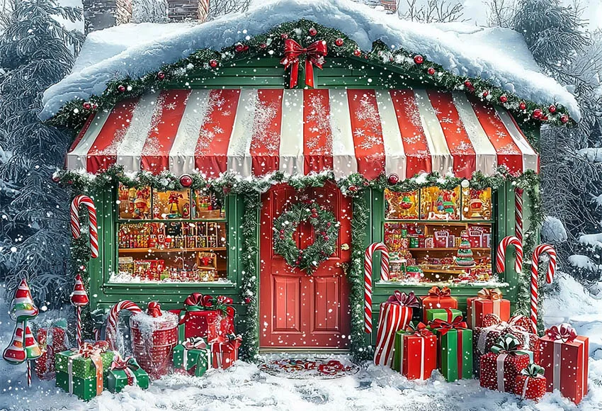 Mehofond Christmas Candy Store Backdrop for Kids Family Portrait Photography Chocolate Sticks Candies Windows Decor Background