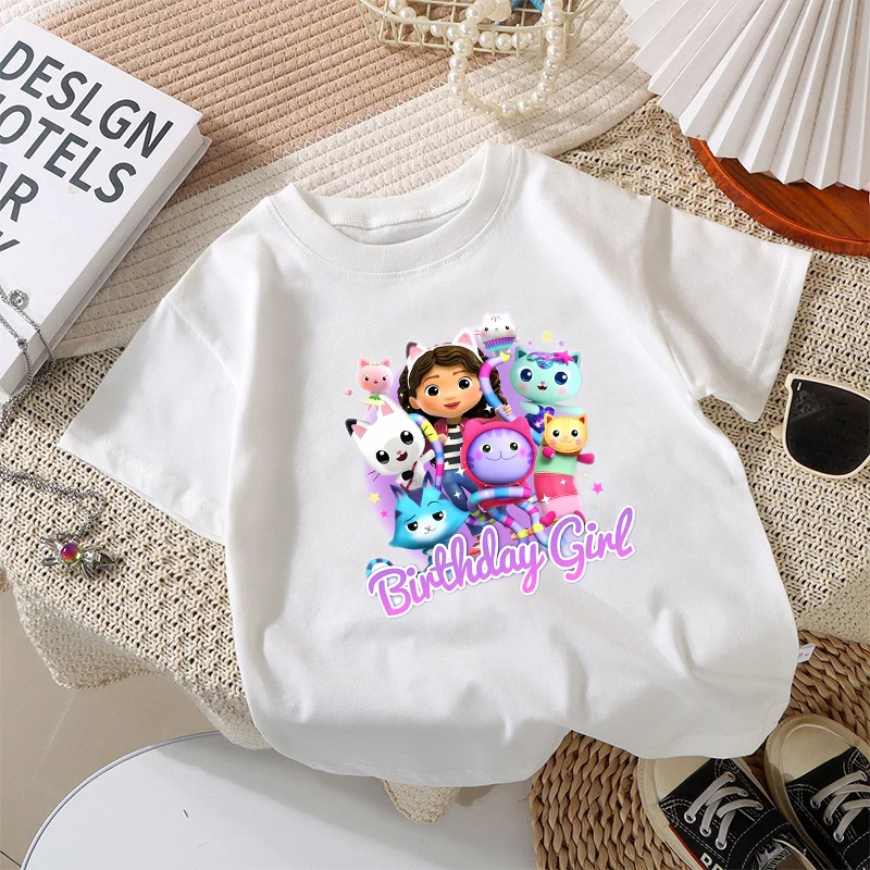 

Gabby Dollhouse Child Cotton T-shirt Anime Cartoon Printe Short Sleeve Tees Girls Kawaii Summer Casual Tops Kids Birthday Gifts
