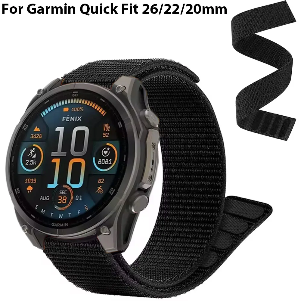 26mm 22mm 20mm Nylon Strap For Garmin Fenix 8 Sports Hook Loop Bracelet Wristband Fenix 7X Enduro 3/Tactix 8 Forerunner 965/955