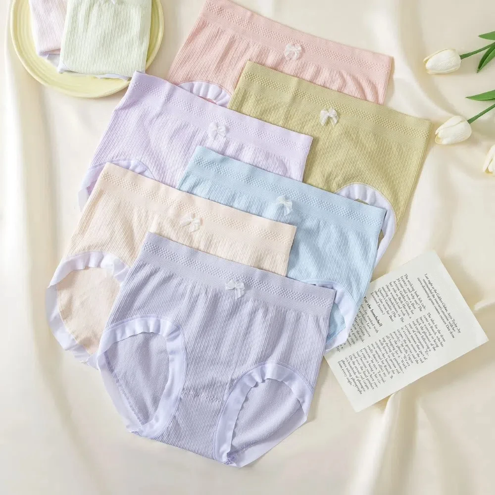 

8Pcs Sweet Low Waist Women Panties Set Female Lingerie Random Color Ruffles Briefs 8PCS Underwear Bow Underpants Lady