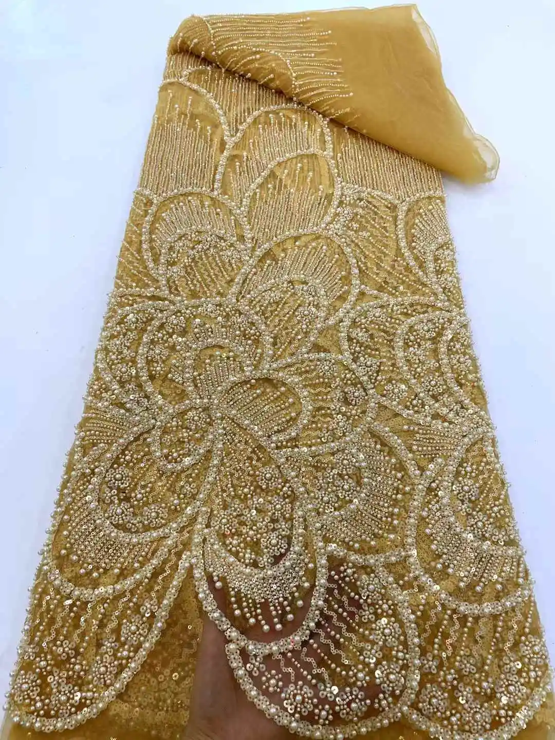 French Tulle Beads Lace Fabric African Lace Fabric 2025 Pearls High Quality Nigerian Embroidery Lace Fabric For Wedding Sewing