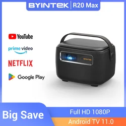 BYINTEK R20 Max Projetor Portátil 4K Mini DLP Smart WiFi Android 11 LED 1080P Projetores de Home Theater Ao Ar Livre Com Bateria