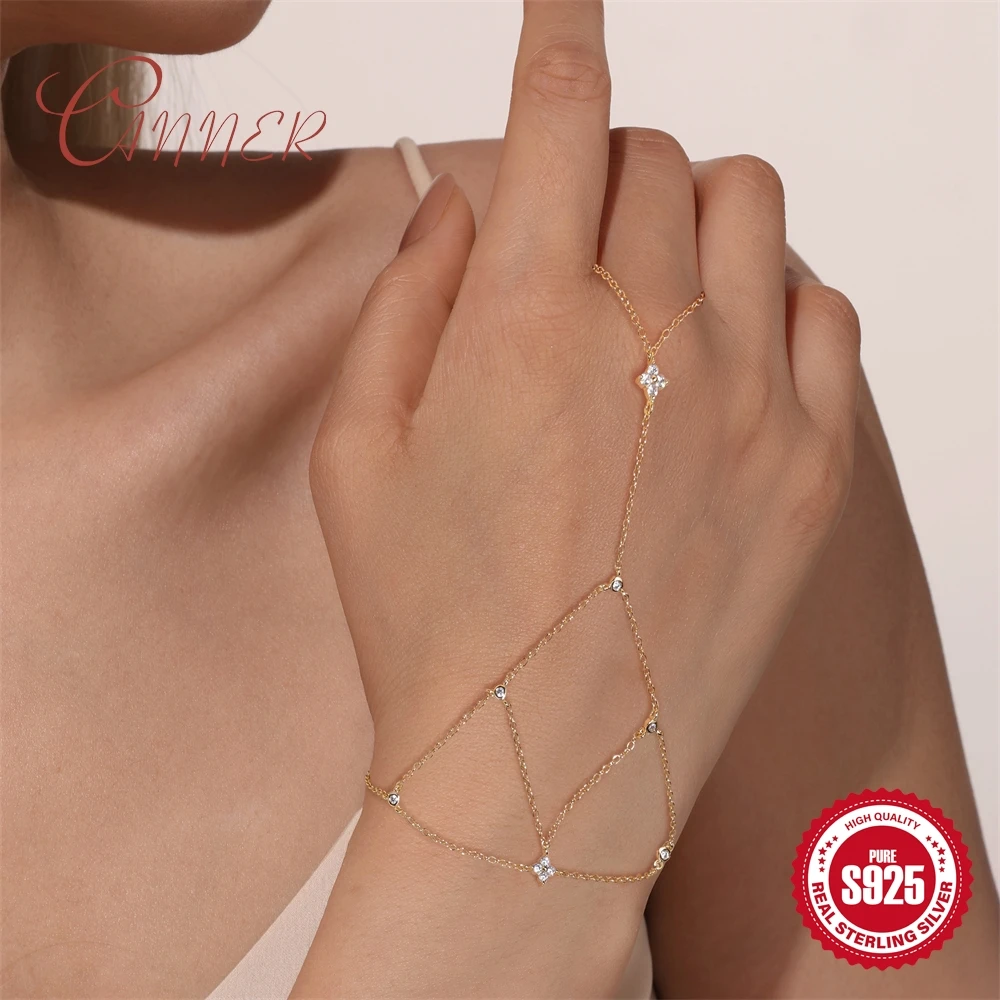 

CANNER 925 Sterling Silver Four-leaf Clover Multi Chain Bracelet Finger Design For Women Personalities Birthday Jewelry Gifts