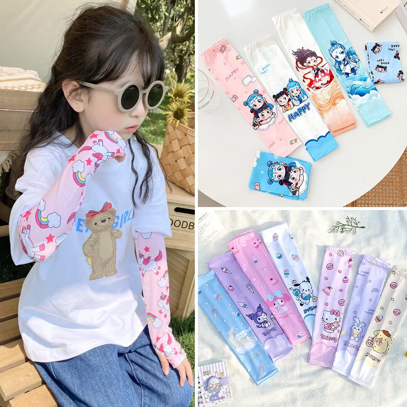 غطاء للأكمام الجليدية للأطفال من Miniso صيفي رقيق ولطيف على شكل رسوم كرتونية للرجال والنساء من الحرير الجليدي للأشعة فوق البنفسجية لحماية الذراع من الشمس