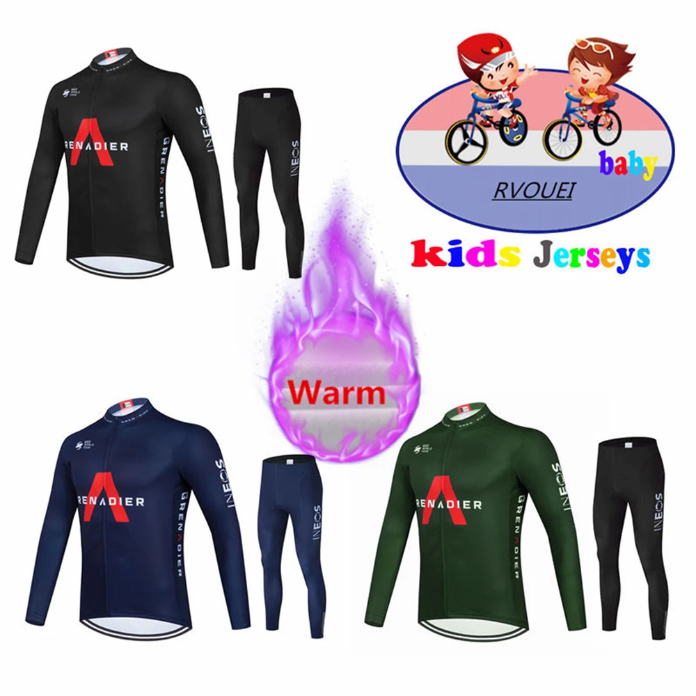 INEOS-Thermal Fleece Cycling Kit for Kids, Long Sleeve Clothing, Road Bike Clothes, Children Outdoor Uniform, Winter, New