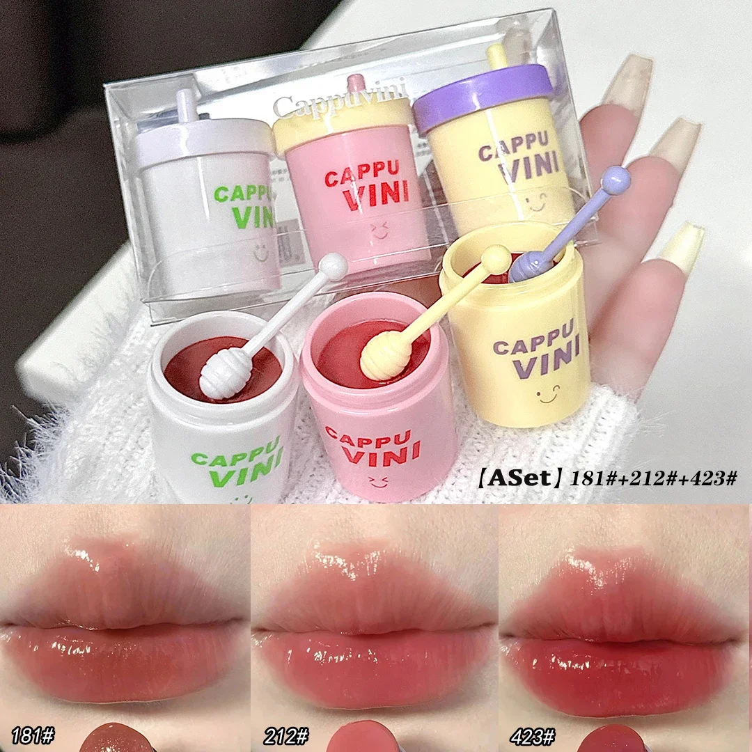 Bálsamo labial teñido, mascarilla labial de gelatina de colores con aplicador, brillo de labios de melocotón Natural, hidratante, reductor de líneas de labios, cuidado de labios regordetes