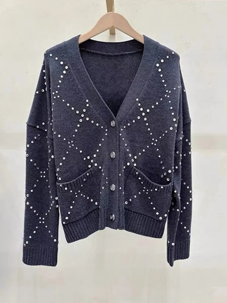 

Высококачественная версия ey Faion Вязаный свитер Пальто V-Ne Long Sve Женский открытый кардиган Французский свободный крой Обычный слэ...