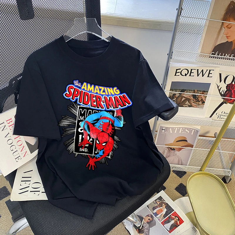 

MINISO Marvels Spidermans женская и мужская футболка модная летняя одежда с принтом Marvels аниме футболка с героями мультфильмов топы с короткими рукавами