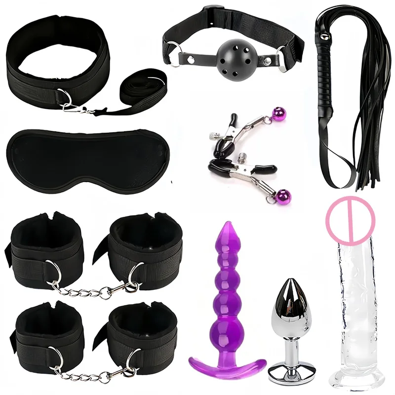 Sex Toy BDSM Kits Plush Bondage Anal Butt Plug Jelly Dildos Training Handcuffs Sex Whip Nipple Clamps Toys Adult Sex Toys Shop18