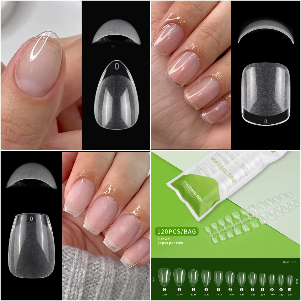 120pcs XXS Super Short Almond Full Cover Sculpted Soft Gel Nail Tips Press on Nail Tips Pre-shape Small nail bed Home DIY Salon