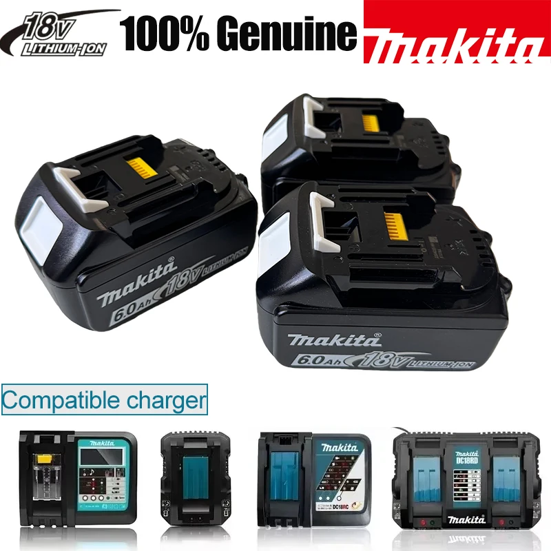 

100% оригинальная литиевая аккумуляторная батарея Makita 18 В 6,0 Ач, замена электрической дрели BL1860 BL1830 BL1850, аккумуляторы для инструментов