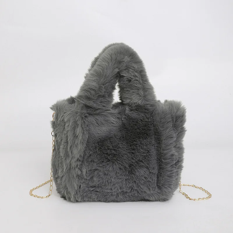 Зимняя плюшевая сумка на плечо, пушистые сумки из искусственного меха для женщин, мини-теплая мягкая сумка-шопер с цепочками, сумка через плечо, клатч