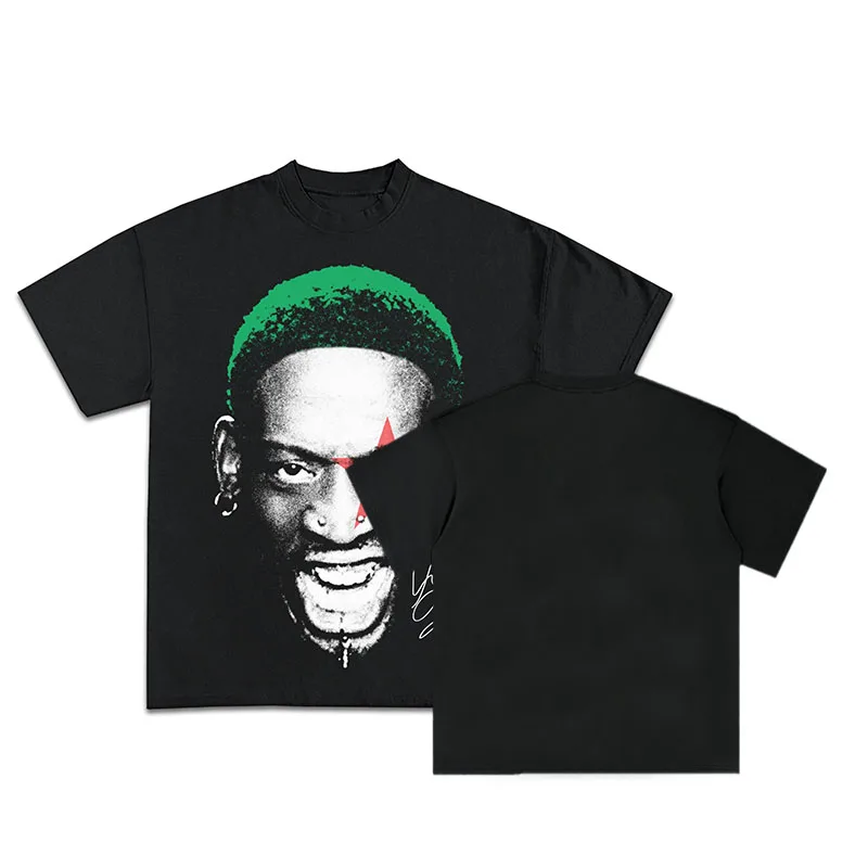 

2025 New Men's Cotton Summer Wear Rodman Oversized Graphic Print Casual Crew Neck Commemorative Shirt Short Sleeve Top
