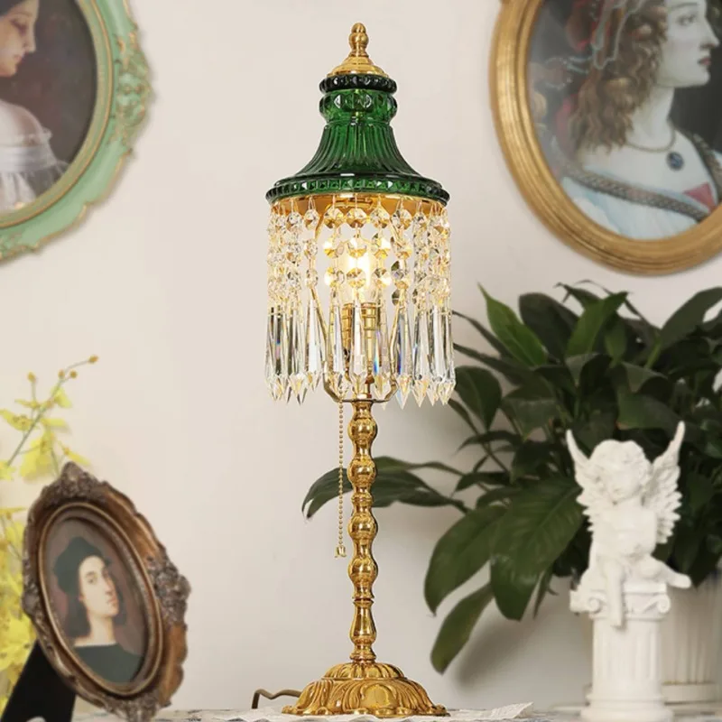 

French retro, medieval style, European crystal glass desk lamp, carved living room and bedroom decorative lighting fixtures