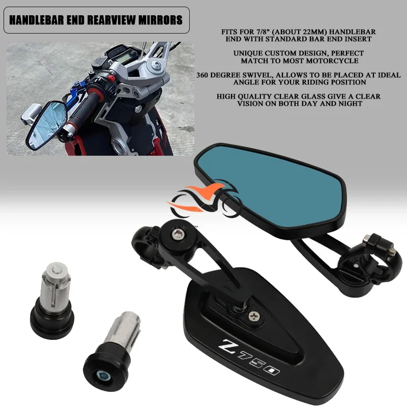 

7/8"22MM Motorcycle Mirror CNC Aluninum Handlebar End Rearview Mirrors For Kawasaki Z750 Z 750