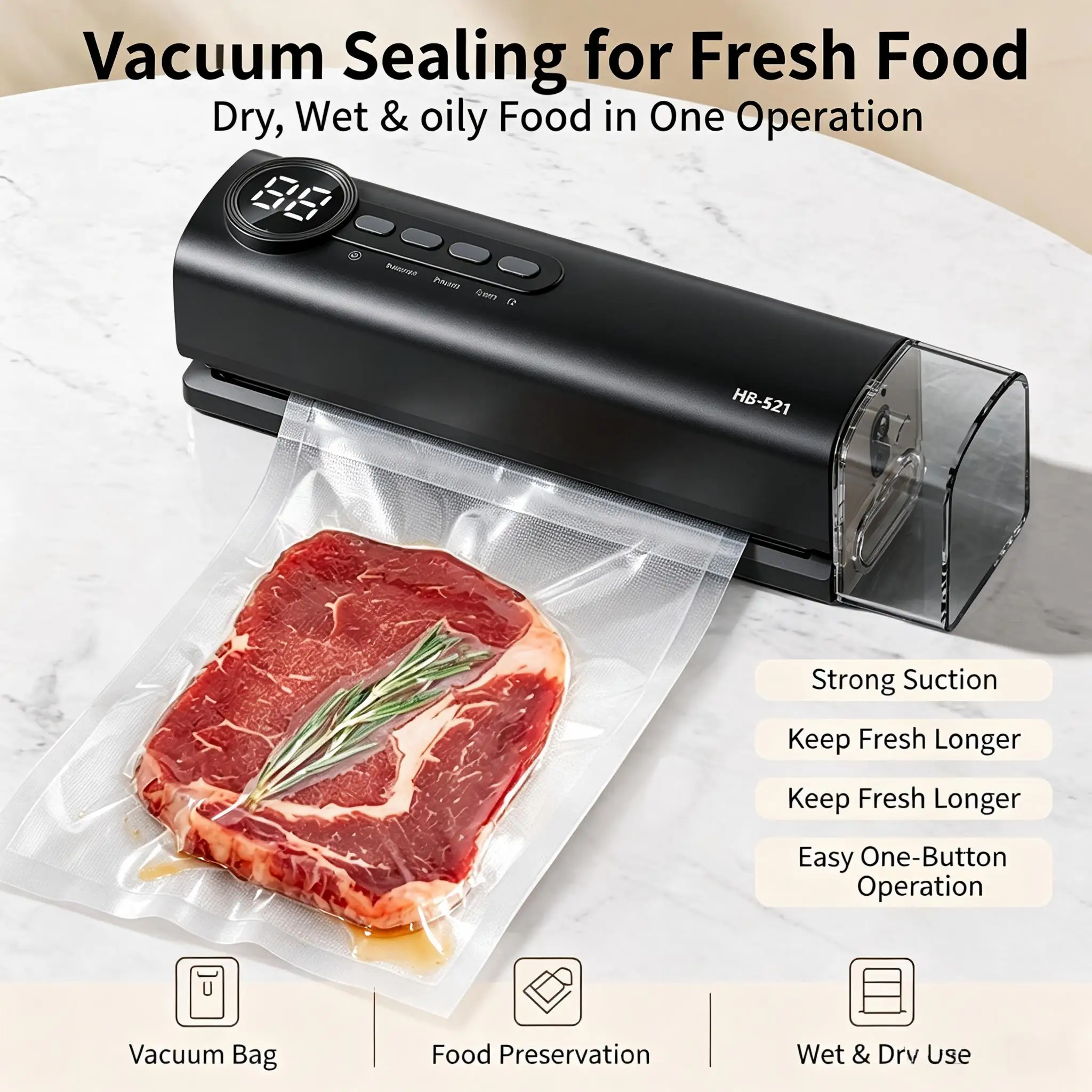Multi-Function Vacuum Sealer for Food Dry/Wet Seal & Inflatable Toys with 4 Air Valve Adapters for Home Camping Outdoors Use