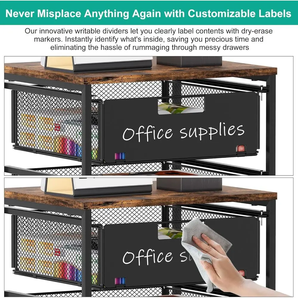 4-Tier Rolling Storage Cart with Lockable Wheels, Under-Desk File Organizer, Multi-Function Office Utility Cabinet, Black