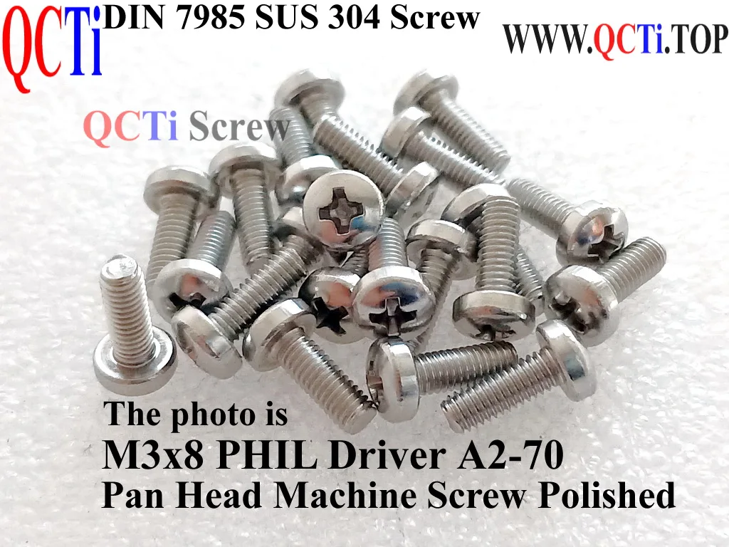 DIN 7985 Stainless Steel M3 screws M3x6 M3x8 M3x10 M3x12 PHIL Driver Pan Head A2-70 Polished 50 pcs QCTi Screw