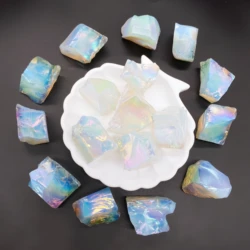 1PC Aura Opalite Crystal Electroplated Glitter Raw Stone Mineral Specimen Home Decoration Reiki Healing Gift