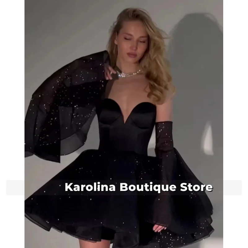 

Black Homecoming Dresses Shiny Dot Fabric A-line Above Knee Formal Elegant Party Dress For Women 2025 vestidos de gala