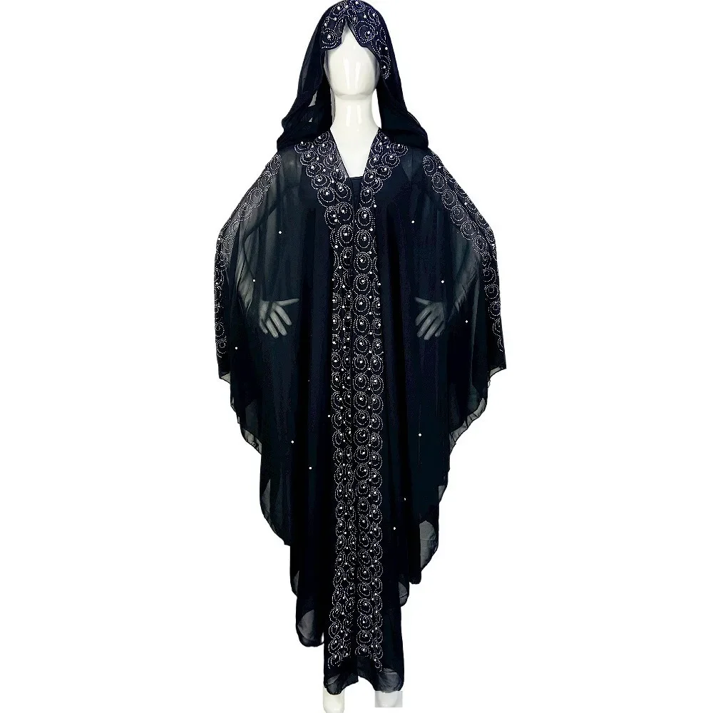 Djellaba Diamanti Perline Marocchino Caftano Donne Abiti Africani Con Cappuccio Abaya Kimono Boubou Robe Dashiki Abito Abito Da Sera Caftano
